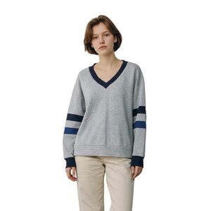 Evereve Varsity Elana V-Neck Sweatshirt Academia Rugby Style